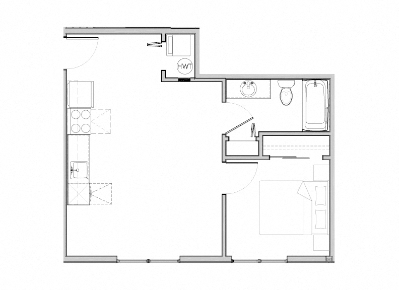 Floor plan for 1 bed, 1 bath, 432 sqft